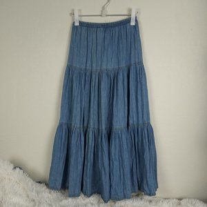 Karen Kane Teired Denim Maxi Skirt Vintage Chambray Jean Size 6 Layered